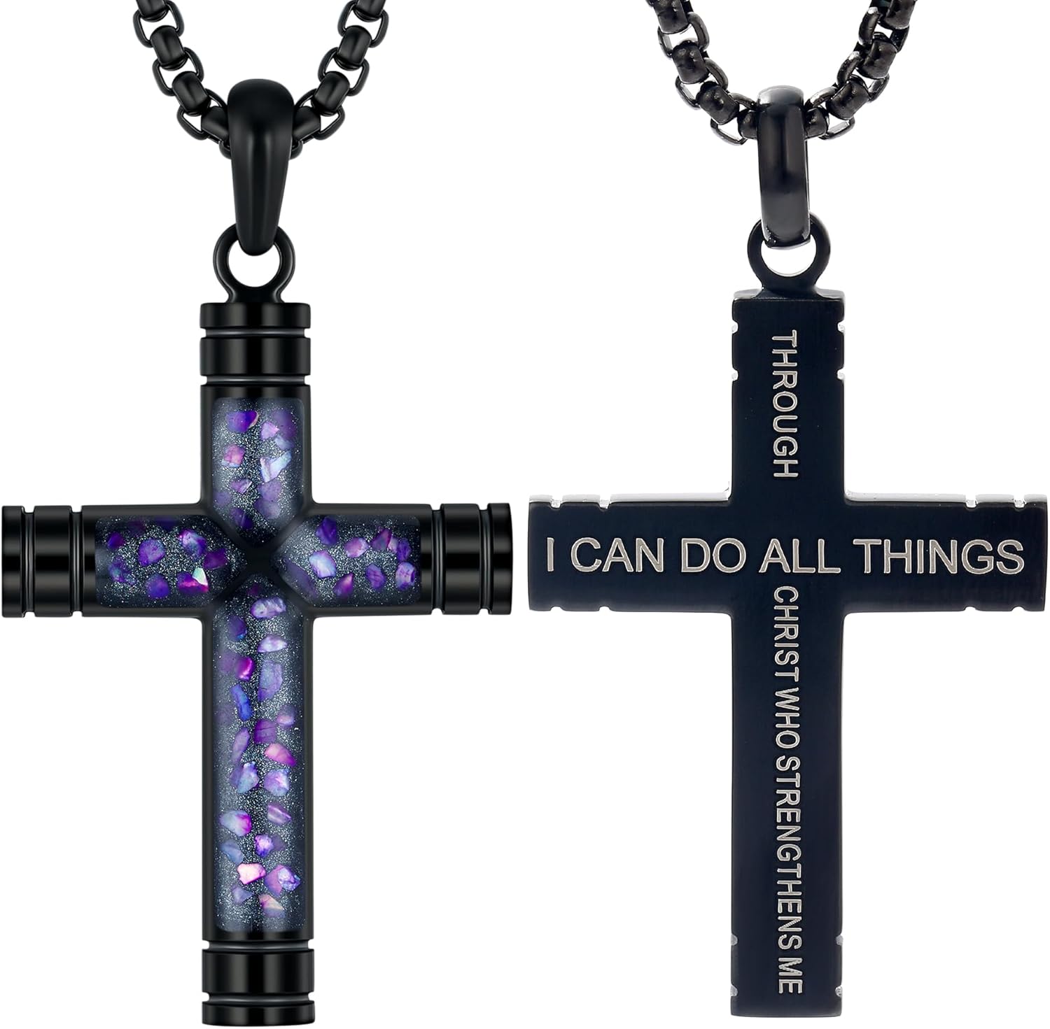 Cross Necklace for Men -Stainless Steel & Gemstone Adjustable Box Chain 24-26in, Spiritual Jewelry Gift for Him, Everyday Wear