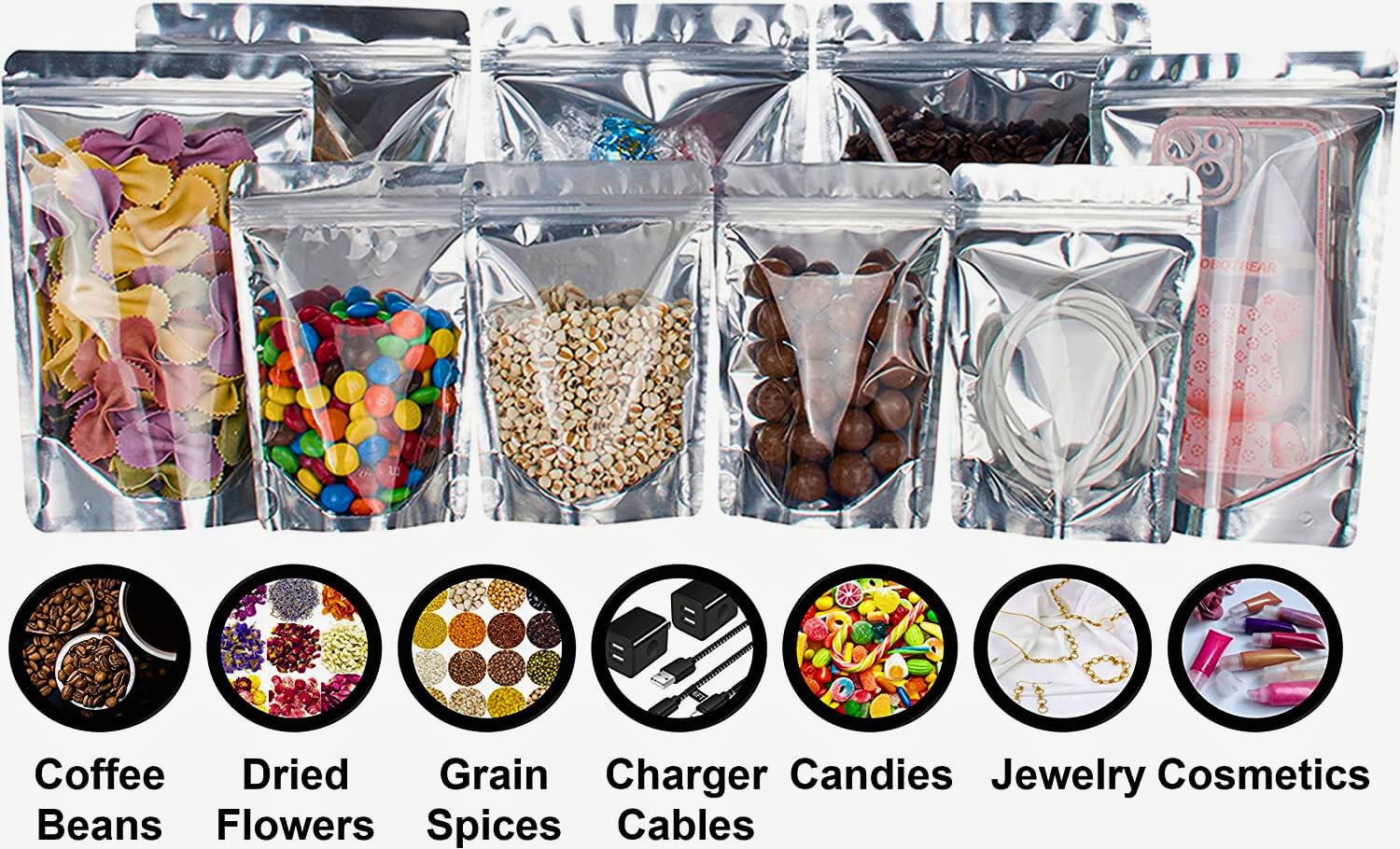 GREENTWISH Transparent Front/Silver Back Standup Zipper Pouch | Reusable LDPE Zip Lock Bag for Food Storage | Product Packing Pouch | Size: 6 x 9 Inch (Capacity: 500gm) (20 Pcs) 4