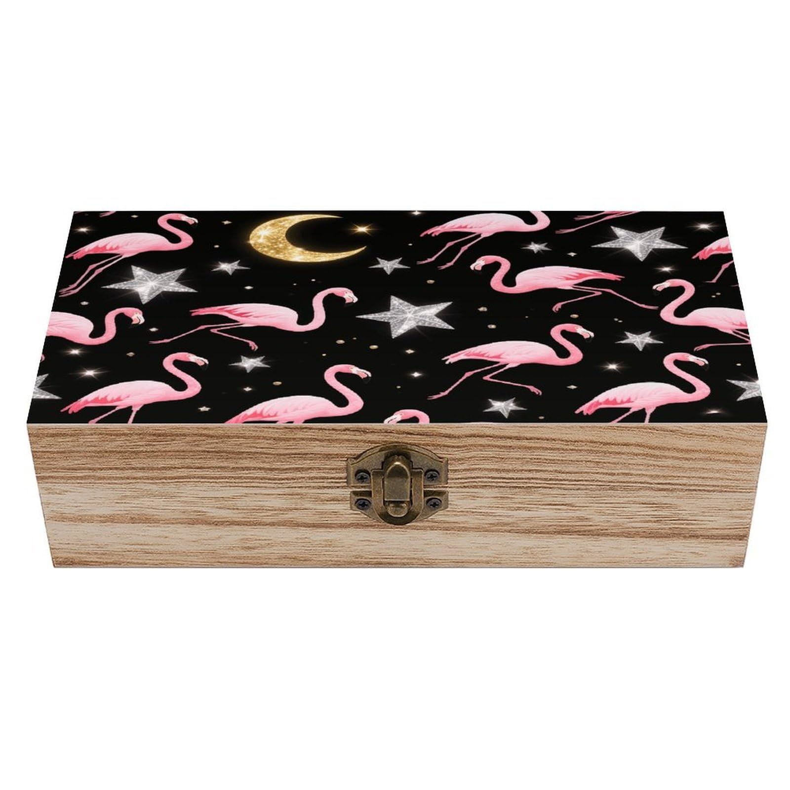 VstaDank Flamingos Wooden Storage Box Vintage Style Wooden Storage Case with A Hinged Lid Memory Treasure Boxes Decorative Jewelny Photos for Organizer 7.9 * 3.7 * 2.3 Inch