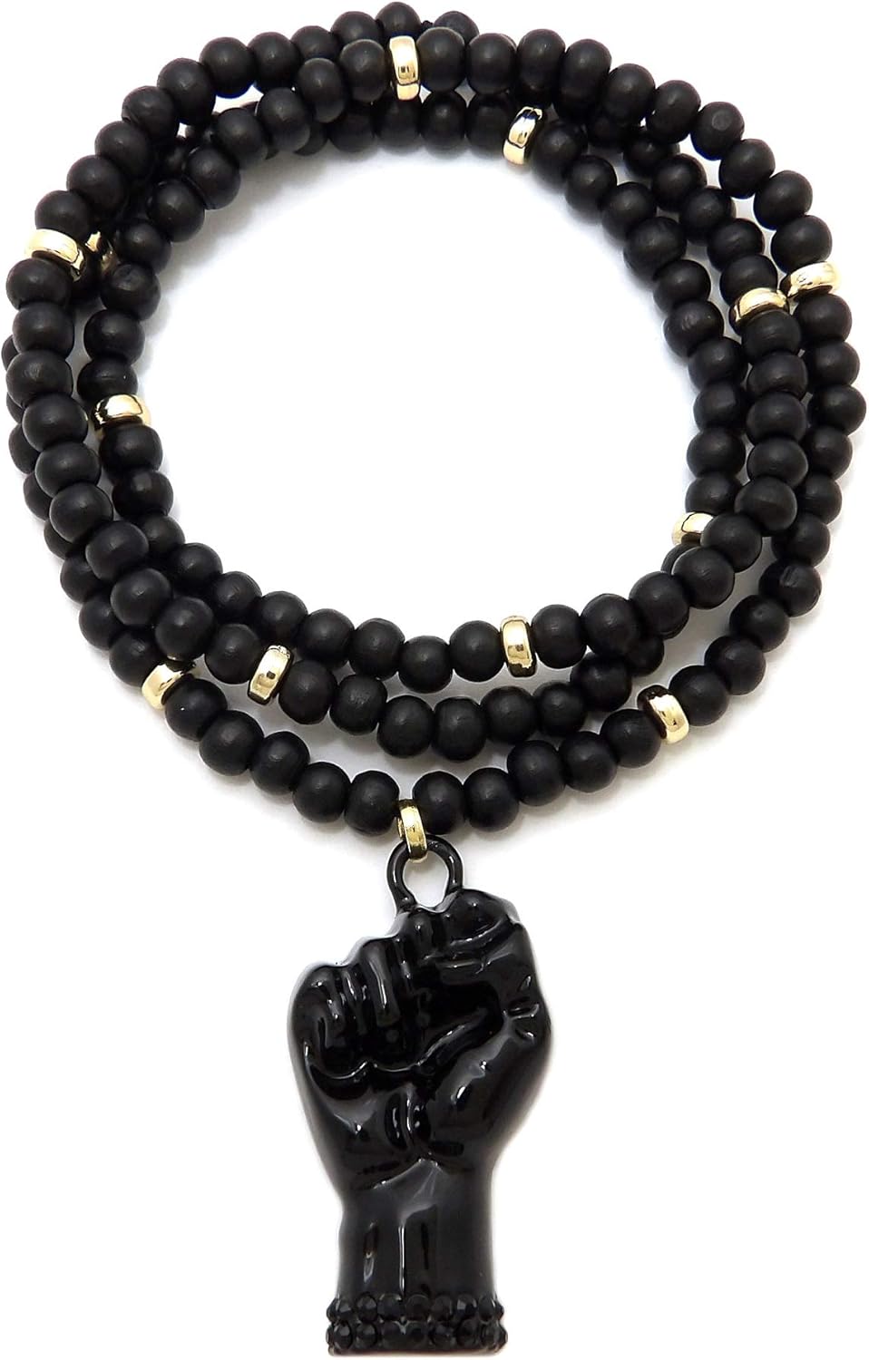 CBC Crown Polished Rising Power Fist Pendant 6 mm 26, 30 inches Wooden Bead Necklace