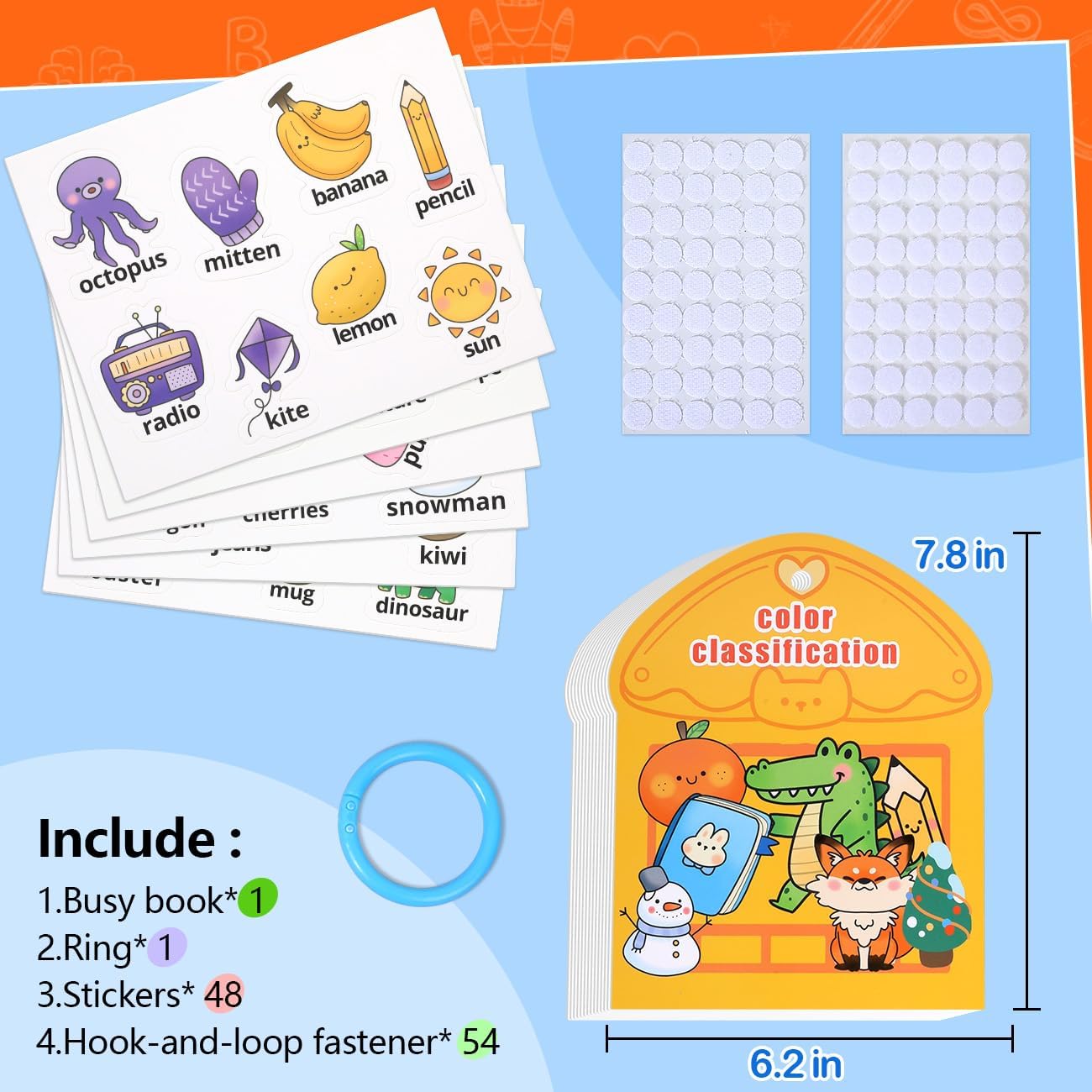 Montessori Busy Book Color Sorting Toys for Toddlers 2-4, Educational Preschool Learning Activities for Kids, Sensory Fine Motor Matching Games for 3 Year Old Boys Girls Gifts