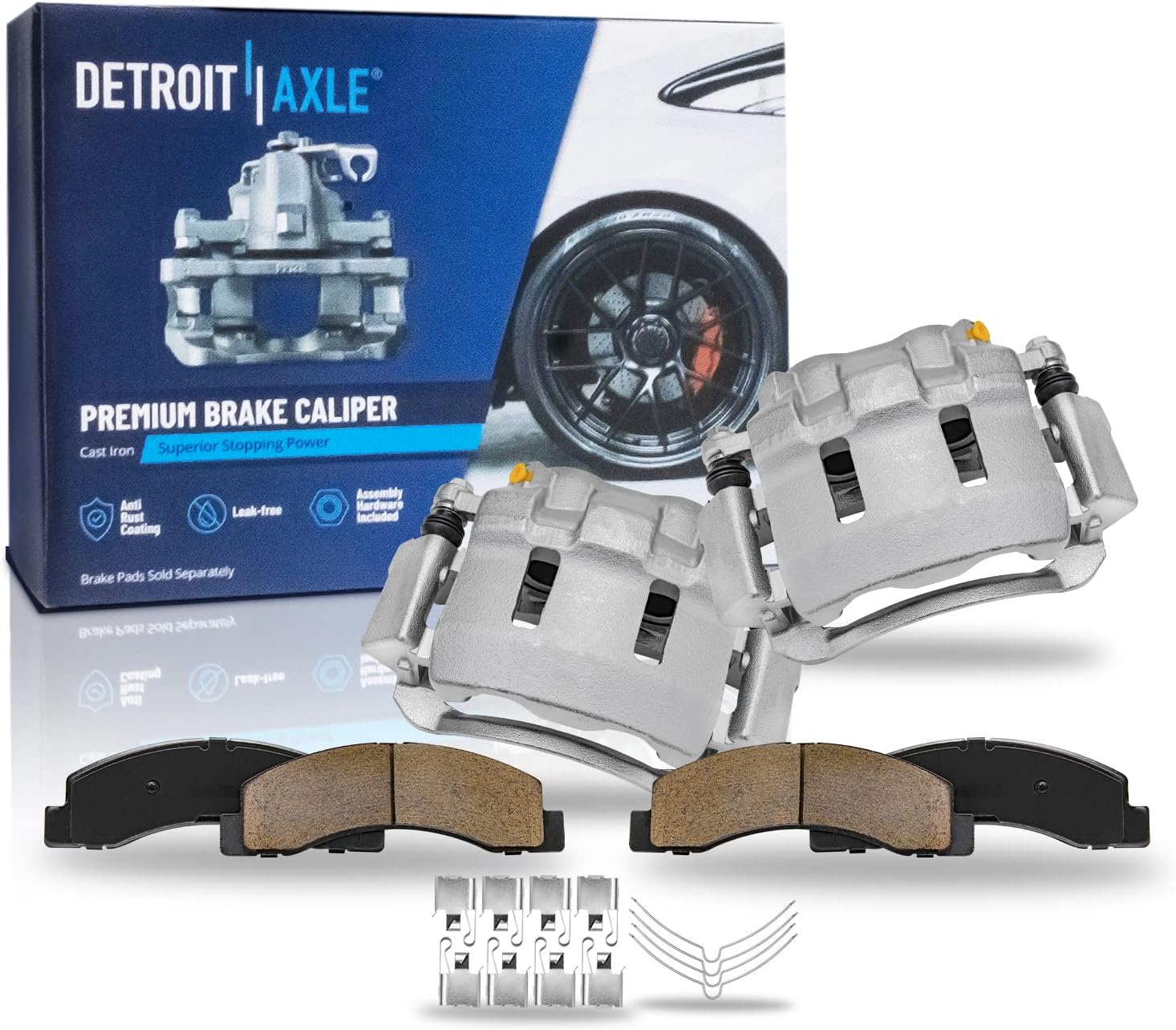 Detroit Axle - Front Brake Kit for 99-04 F-250 F-350 Super Duty, 00-05 Ford Excursion, Disc Brake Calipers Ceramic Brake Pads w/Hardware 2000 2001 2002 2003 2004 Replacement