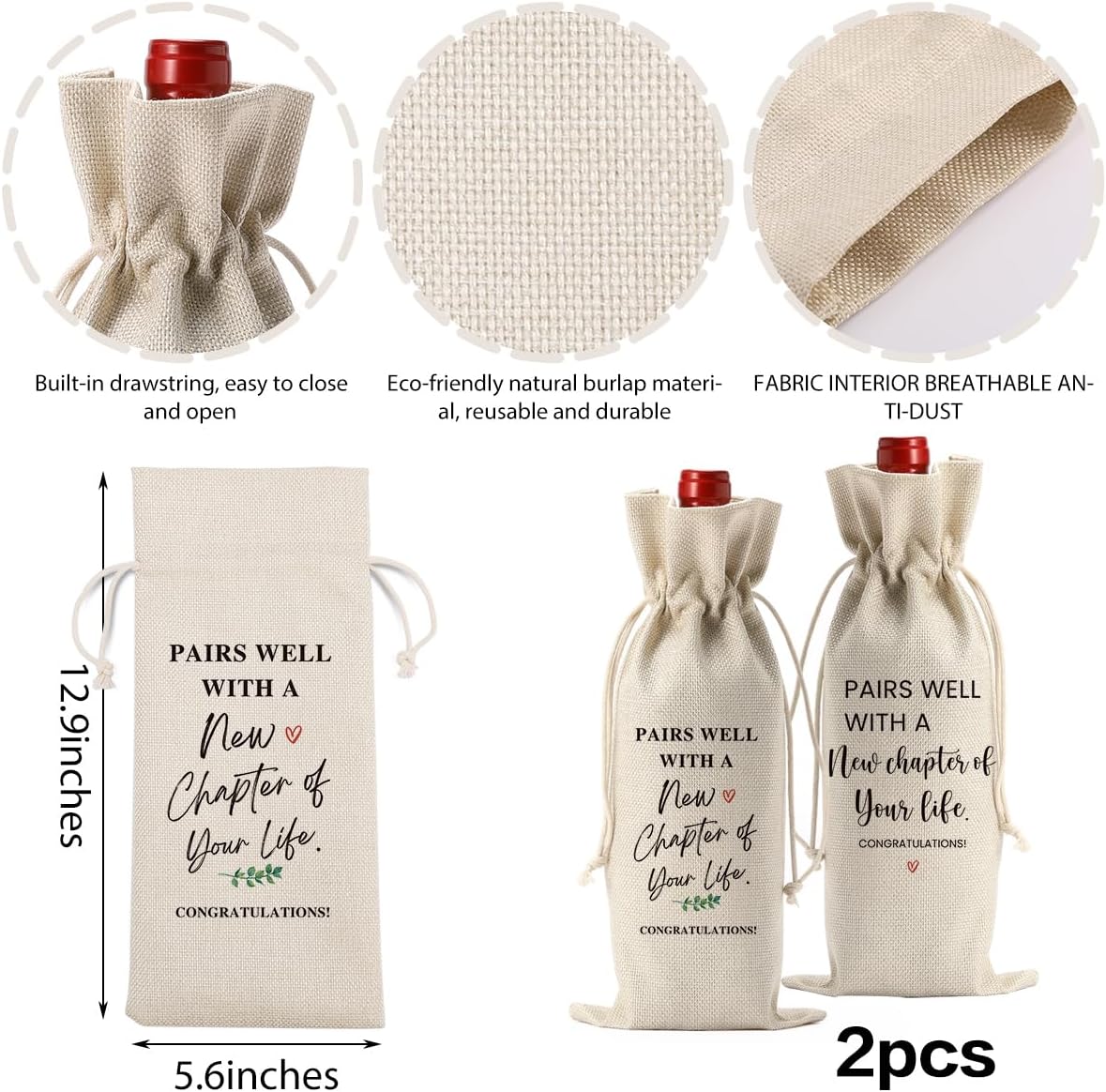 BQXS Going Moving Leaving Away Retirement Farewell Gifts for Friends Coworkers Retired Retirement Party Decorations 2pcs New Chapter Wine Bag image 2