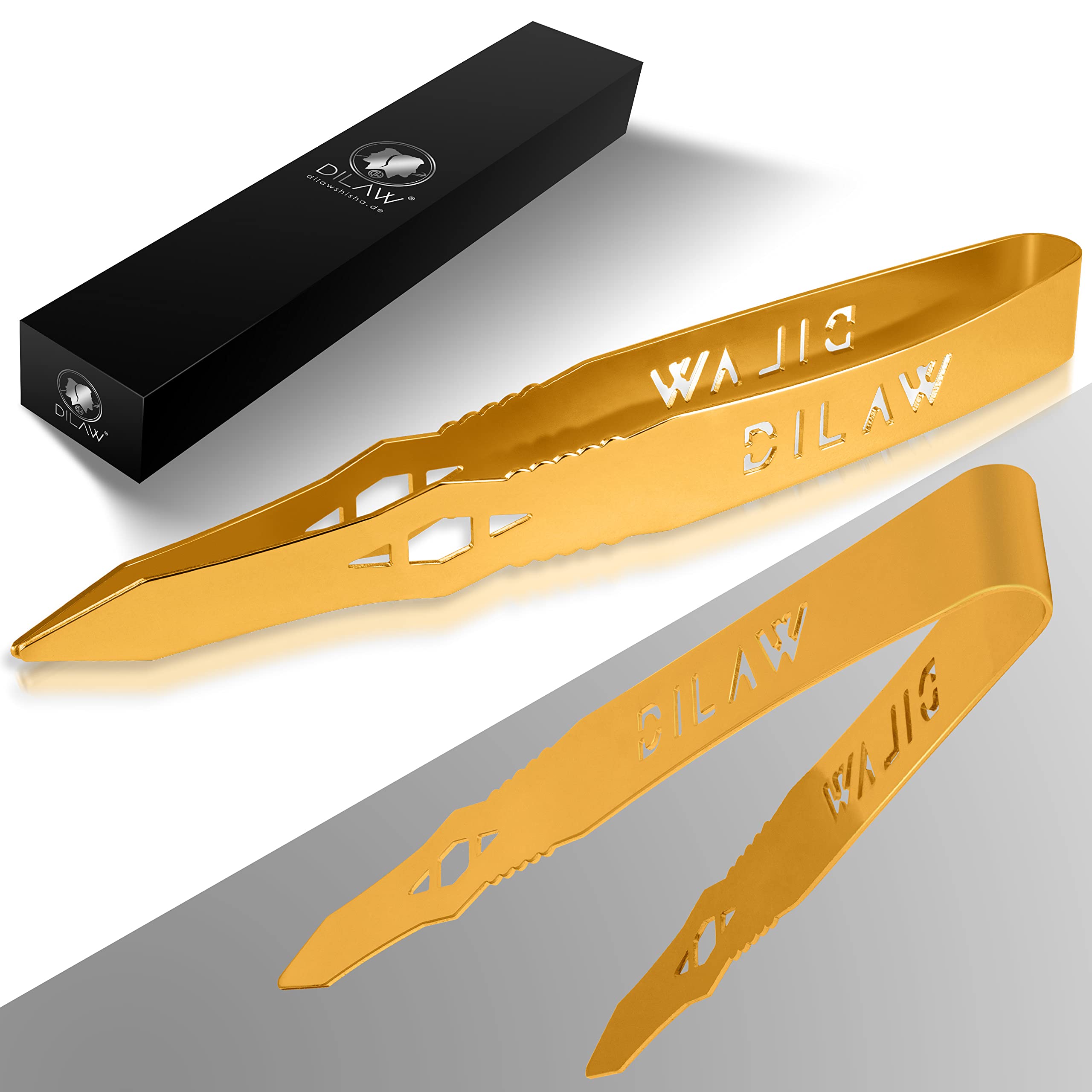 DILAW® Sparta Shisha Premium Kohlezange Zange V2A Edelstahl für Kohle Tabakkopf Shisha-Kopf - 23 cm Gold