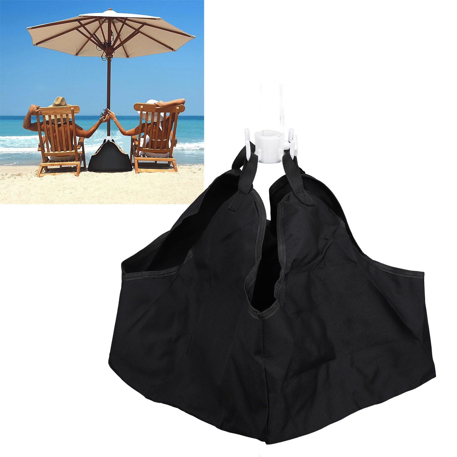 Tnfeeon Torba na Parasol Plażowy, Kotwica z Piasku 600D z Tkaniny Oxford z Regulowanym Kołnierzem z Haczykiem, 15 X 16 Cali, Parasolowy Worek na Piasek Patio, do Użytku w Ogrodzie Plaży