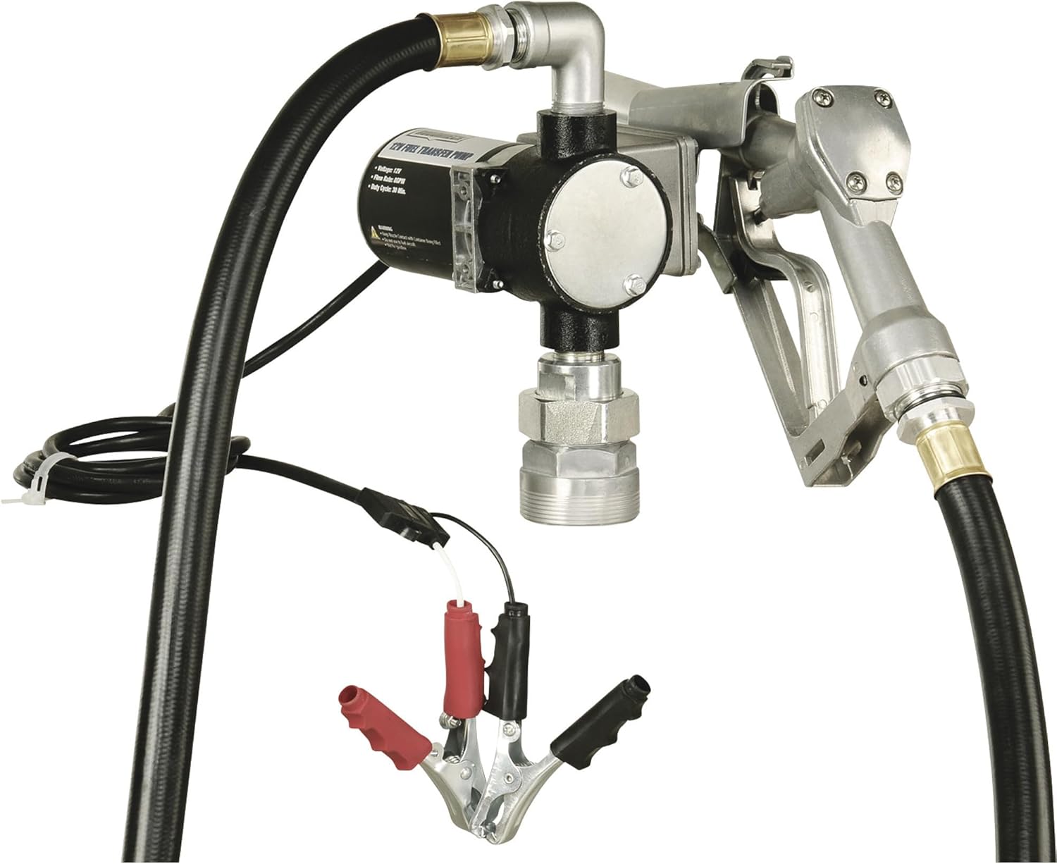 Roughneck 12V Diesel Fuel Transfer Pump - 8 GPM, Manual Nozzle, Hose
