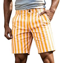 Mens Shorts Summer Striped Shorts Button Fly Flat Front Short Pants Casuals Office Beach Pants with Pockets