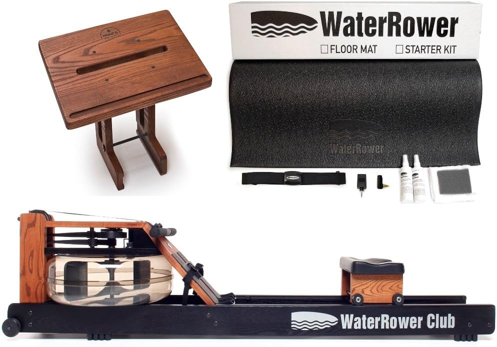 WaterRower Club Rowing Machine Bundle - S4 Monitor, Laptop Stand and External Starter Kit