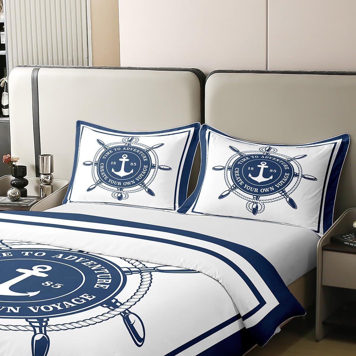 Homemissing Ancre Volant 100% Cotone Copripiumino 140x200cm Tema Nautico Set Biancheria da Letto Decorativo Marina Avventura Set Parure da Letto Oceano Set di Biancheria da Letto 2 Pezzi
