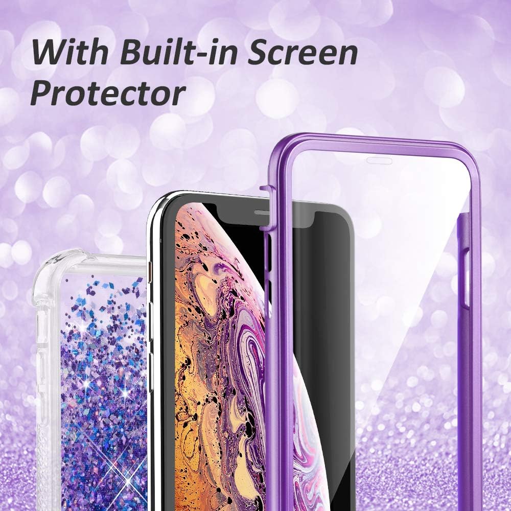 Caka iPhone XR Case, iPhone XR Glitter Full Body Case Built in Screen Protector Shockproof Bling Floating Luxury Girly Sparkle Cute Liquid Case for iPhone XR (Blue Purple)