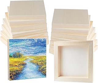 16 Pack Unfinished Wooden Canvas Board 4 x 4 Inch Square Wood Panels, Blank Canvas Cradled Painting Panel Boards for Painting Pouring Drawing Burning and DIY Craft Projects