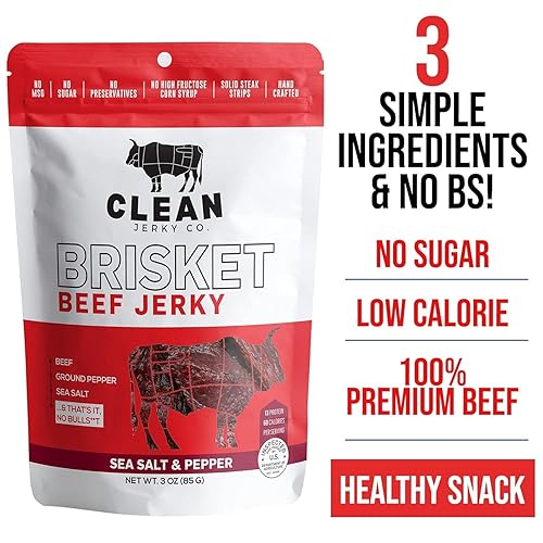 Miniatura 5 de Clean Jerky Co. Old Fashioned Dry Zero Sugar Beef Jerky  Sal y pimienta - Bocadillos ricos en proteínas  Snacks saludables para adultos  Hecho con
