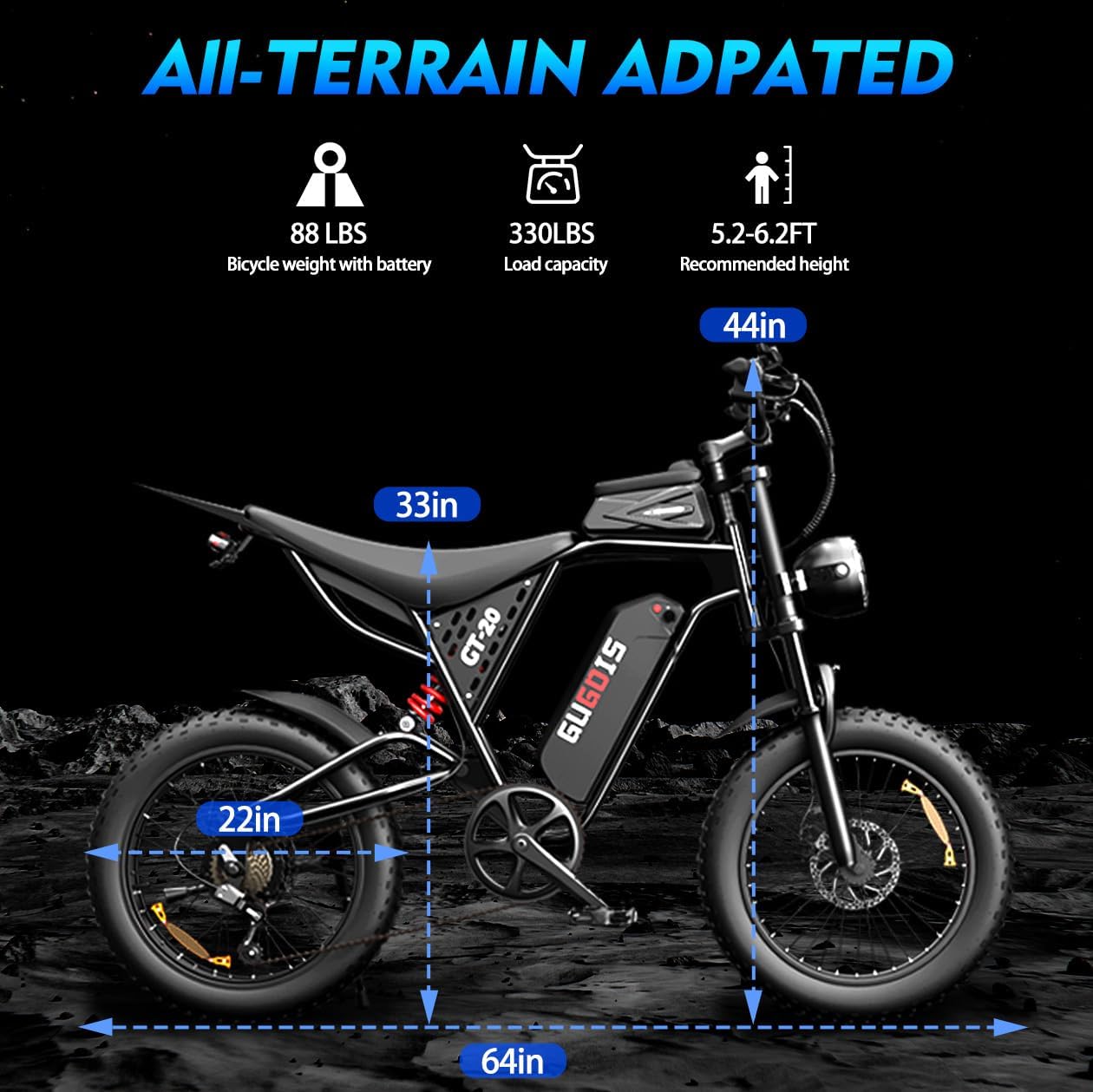 GugoIs Electric Bike for Adults,1000W/3000W Peak Motor Electric Bicycle,Up to 31 MPH,Max 30-60 Miles,48V 15.6/23Ah Large Removable Battery Ebikes, 7-Speed for All Terrain 20"/26" Mountain E Bike