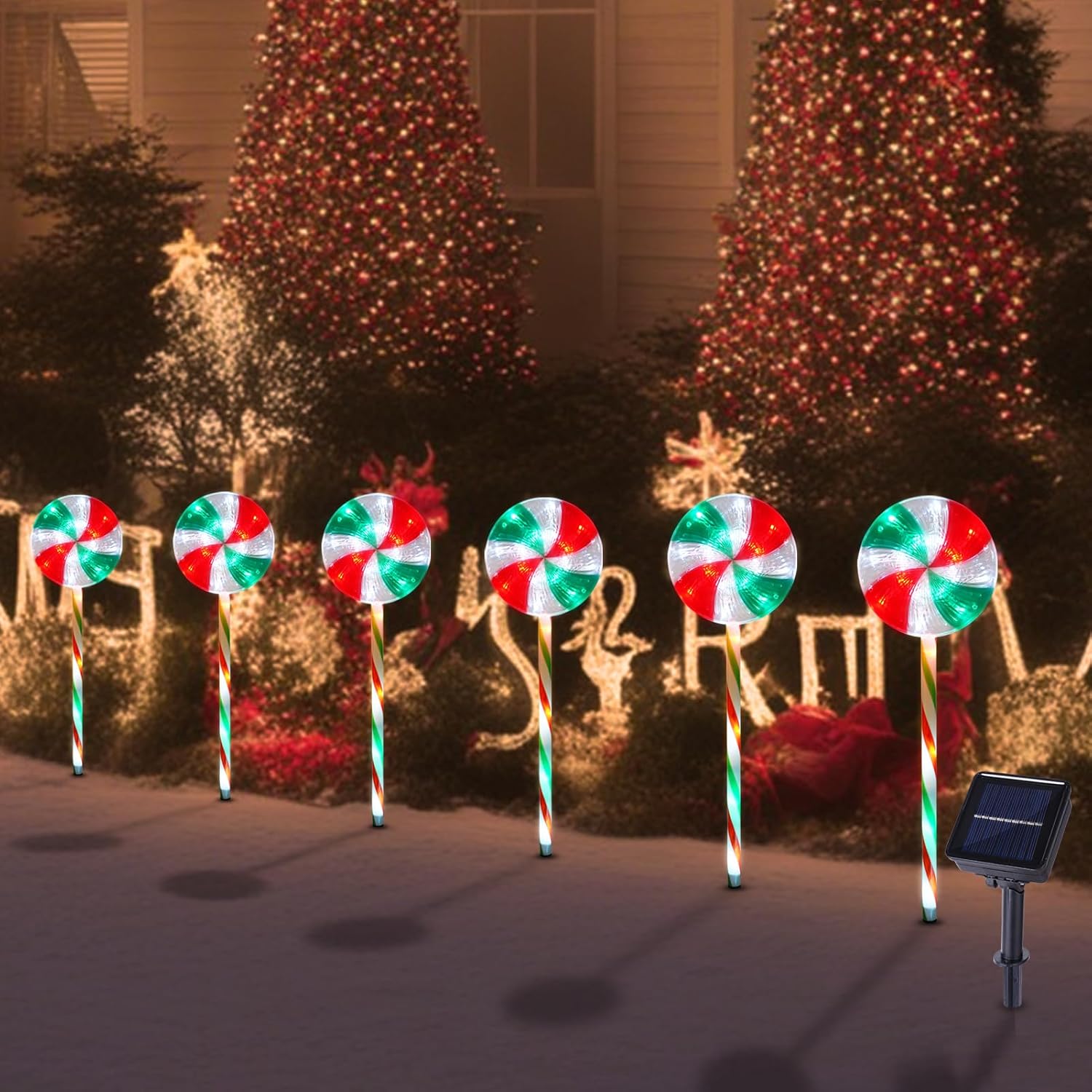 Luces De Camino De Navidad C9, 6.5 Pies De Estaca De Piña Con 4 Piñas