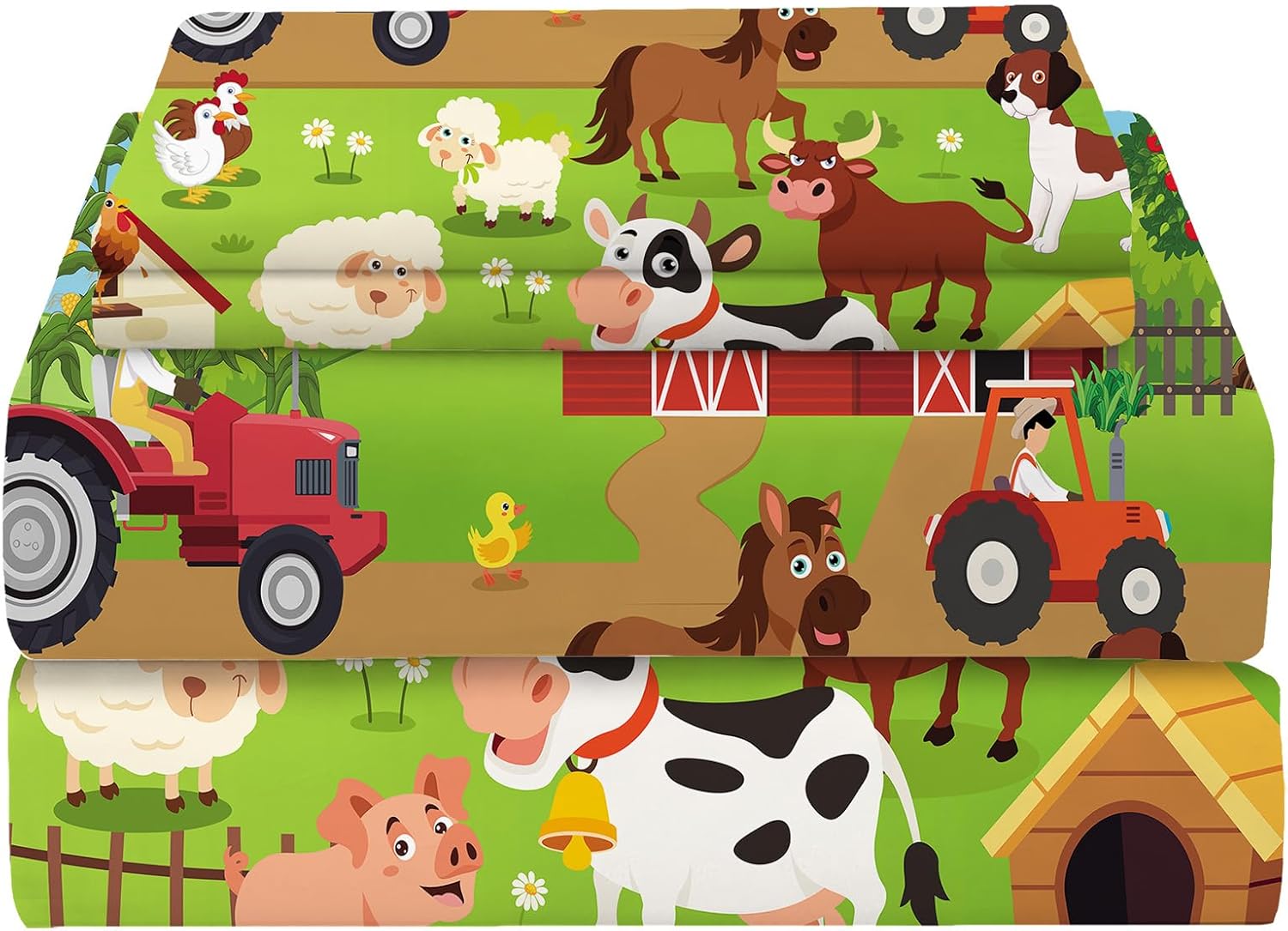 Yasida Farm Animal Cow Twin Size Fitted Sheets for Twin Sheets Set Girls and Boys Bedding Sets Harvest Sheets Goats Chickens Farm Animals Bedding Sheet Soft Microfiber(1*Sheet+1*Pillowcase)