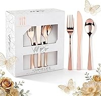 Vista 13 de WDF 120 cubiertos de plástico dorado – Juego de cubiertos desechables de plástico dorado resistente – 40 tenedores, 40 cucharas, 40 cuchillos
