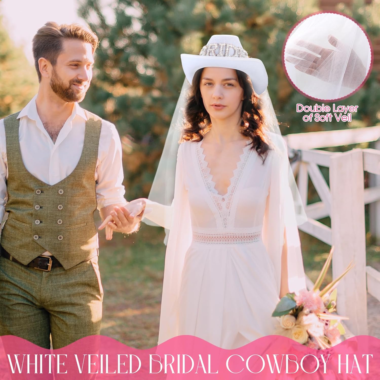 Unittype 14 Pcs Bridal Cowgirl Party Set Heart Glasses Bride Cowboy Hats for Bachelorette Party Bridal Wedding Shower