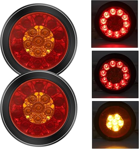 Miniatura 8 de Kit de 2 luces LED redondas amarillas traseras para remolque, 24 luces LED de freno y giro de marcha atrás para camión RV (24 LED, amarillo)