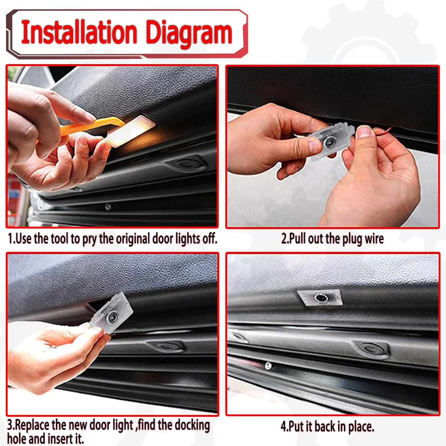 2pcs Never Fade Car LED Door Logo Compatible for 300 300C 300S 2005-2024,Ghost LED Projector Laser Courtesy Step Shadow Light Accessorie (Red)