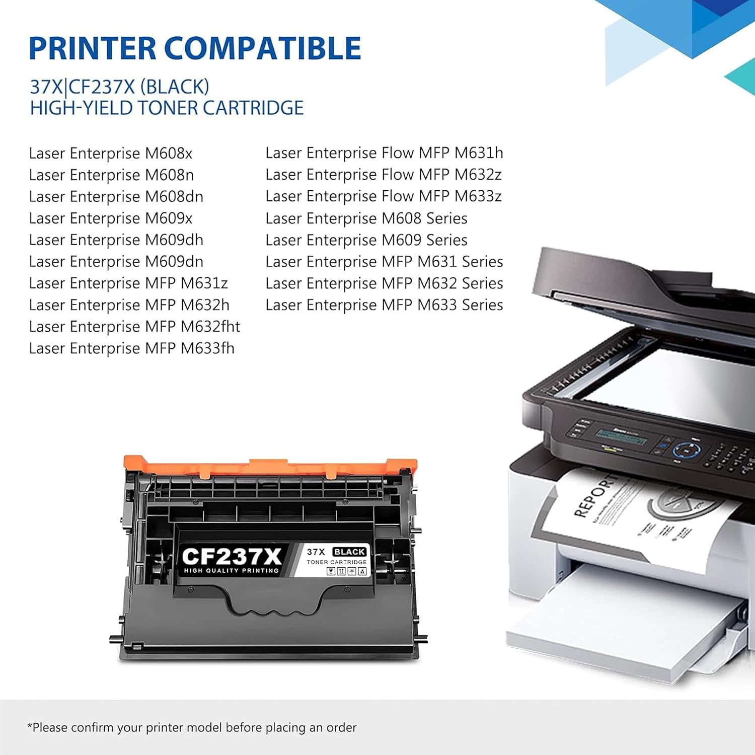 (New Chip) CF237X 37X Black Toner Cartridge 1 Pack: Replacement for HP 37X Toner Cartridge 37A 37Y Works with Laser Enterprise M607, M608, M609 Series; MFP M631, M632, M633 Series Printer | CF237X