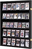 VERANI 35 Baseball Card Display Case - UV Protected Lockable Frame for Graded Sports Cards, Football, Basketball, Hockey - Large Black Wall Cabinet