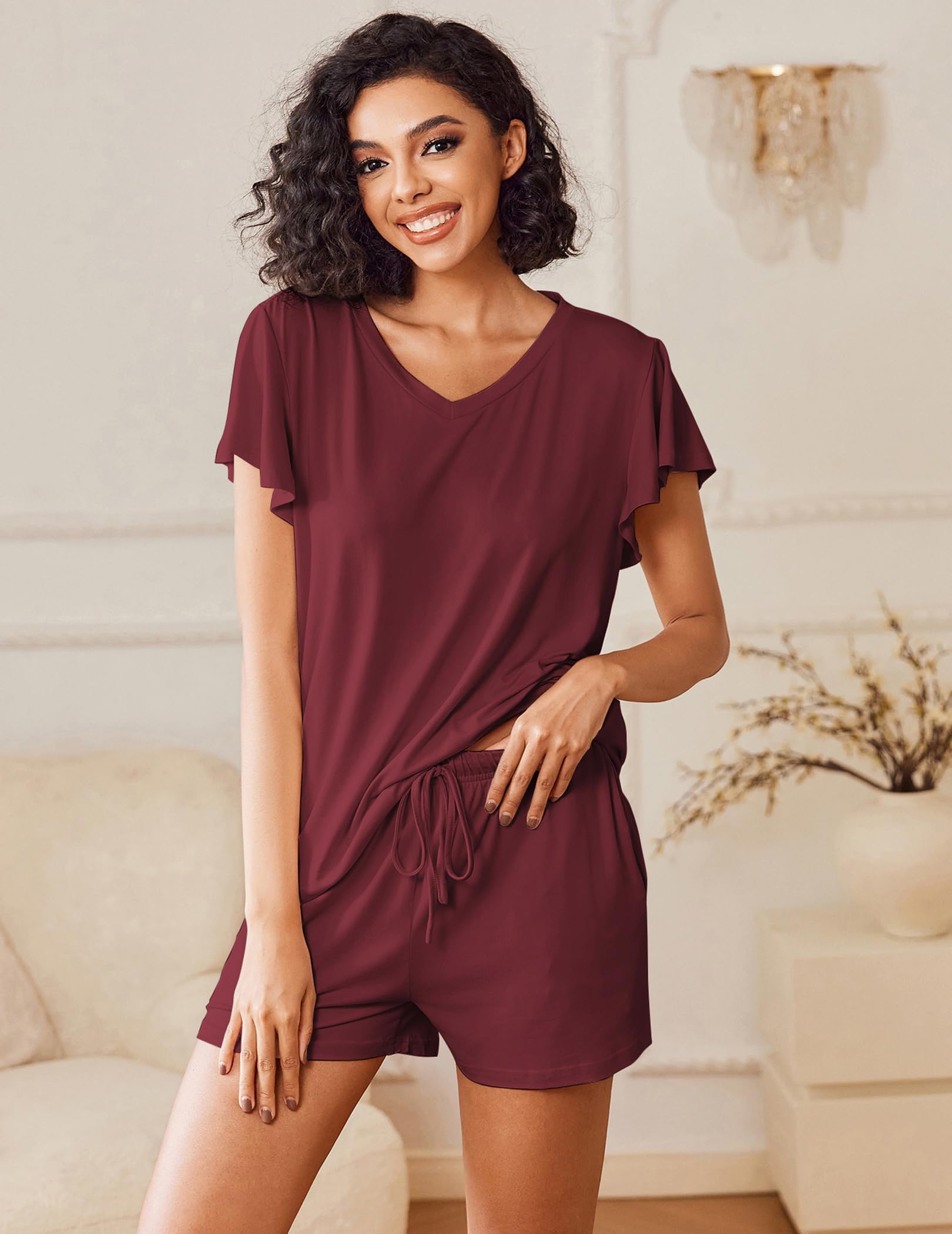 Ekouaer Confezione da 2 Pigiama Donna Estivo Corto Leggero Maniche Arricciate Scollo a V, S-XXL