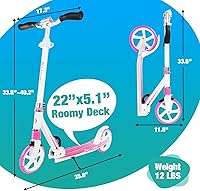 Vista 7 de BELEEV V5 Scooters para niños de 6 años en adelante, scooter plegable de 2 ruedas para adultos y adolescentes, 4 manillares ajustables, ruedas