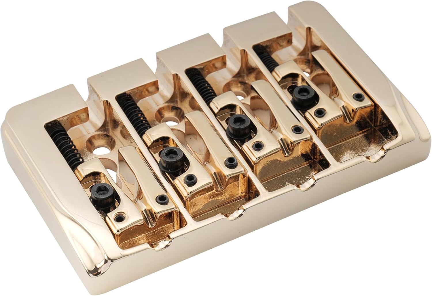 Musiclily Pro 19mm Locking Saddles Hard Zinc 4-String Bass Bridge, Gold