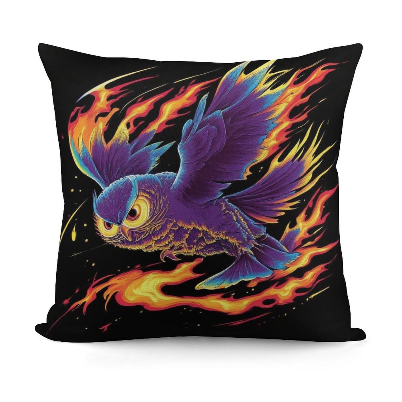 Smazdfxx Picture(585) Soft Andffy Abstract Fire Flame Owl Art Square Cushion Cover With Zipper For Sofa, Couch, Living Room Decorative