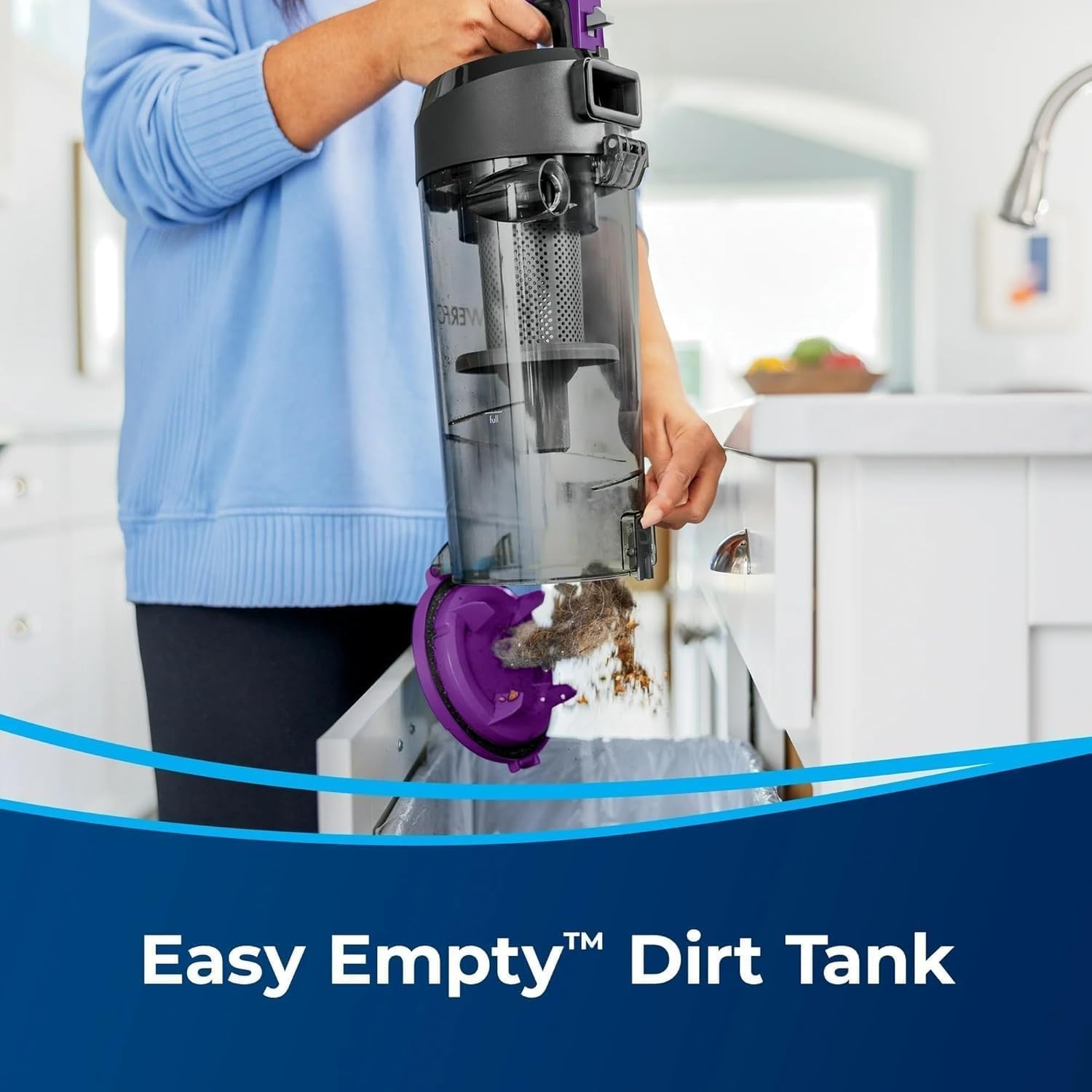 BIISSELLL Power Force Helix Bagless Upright Vacuum, Powerful Suction for Pet Hair,Carpet, Tile & Hardwood,Cleaning, Scatter-Free Technology, Large Dirt Tank, 23ft Cord, 5 Height Settings (Purple)