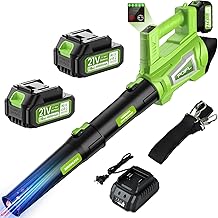 Battery Blower, 6 Speeds 240+ km/h Electric Blower 2 Battery 21 V 4.0Ah, 1.6 m Adjustable Strap & Quick Charger, Garden Leaf Blower for Fallen Leaves