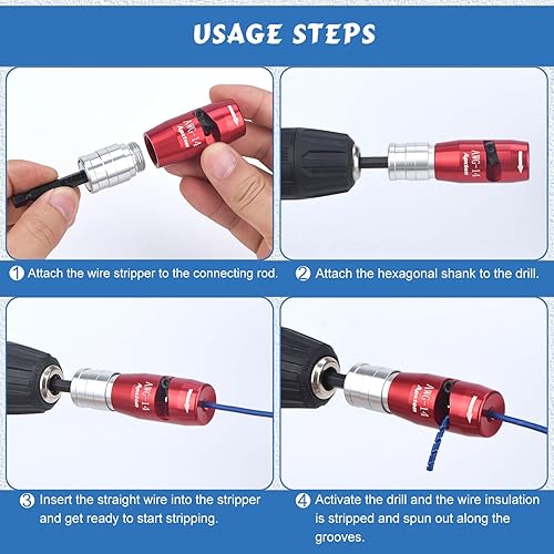 Miniatura 4 de Pelacables para taladro, herramienta eléctrica estándar de EE. UU. para taladro, pelacables para 8101214 AWG, juego de herramientas de pelado y
