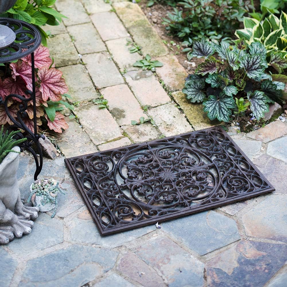 Sungmor Rectangle Cast Iron Doormat - 22" X 14.4" - Heavy Duty Non-Slip Front Door Mat Shoe Scraper Welcome Mat - Graceful Vintage Rustic Style Decorative Entrance Mats for Home Garden Patio