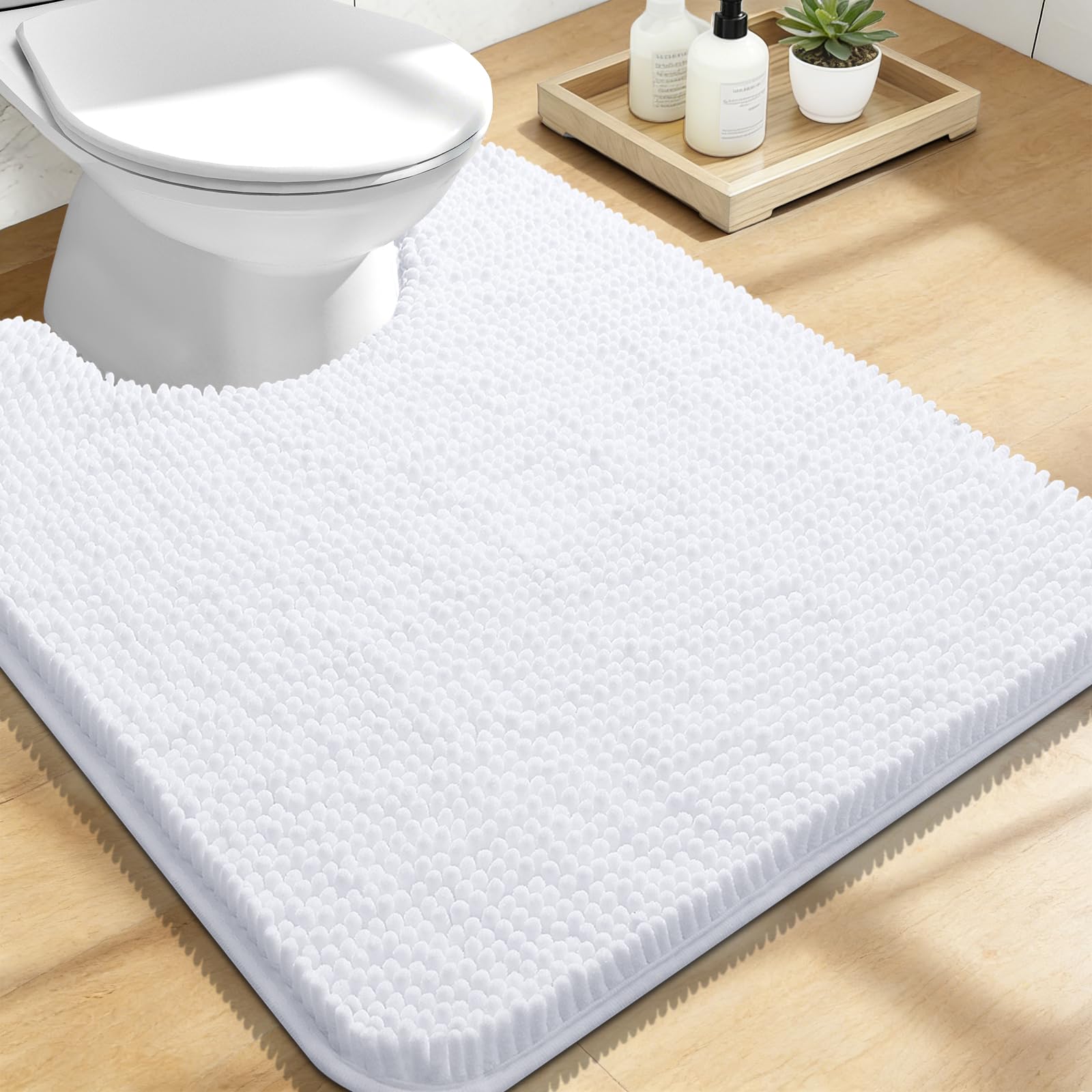 Photo 1 of OLANLY Toilet Rugs U-Shaped 24x20, Extra Soft Absorbent Chenille Contour Bathroom Rugs for Toilet, Dry Quickly, Machine Washable, Non-Slip Bath Mat, White