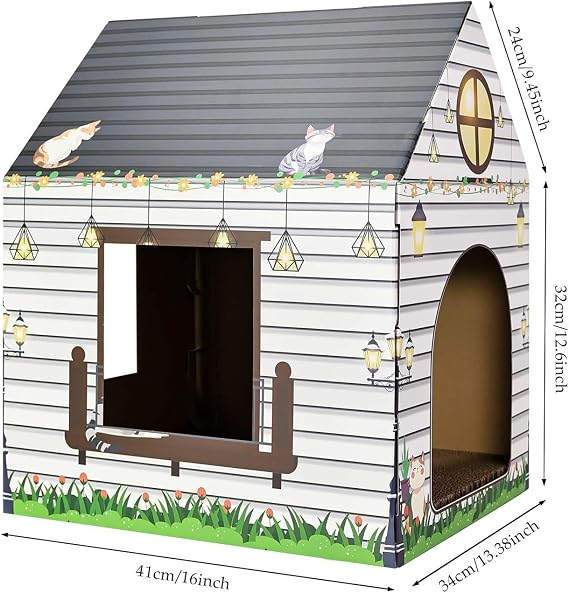 Cardboard Cat House with Scratcher 16x 13x19 Cat Scratch House for Indoor Cats Birthday Large Cat Scratcher Box