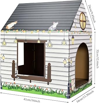 Cardboard Cat House with Scratcher 16x 13x19 Cat Scratch House for Indoor Cats Birthday Large Cat Scratcher Box