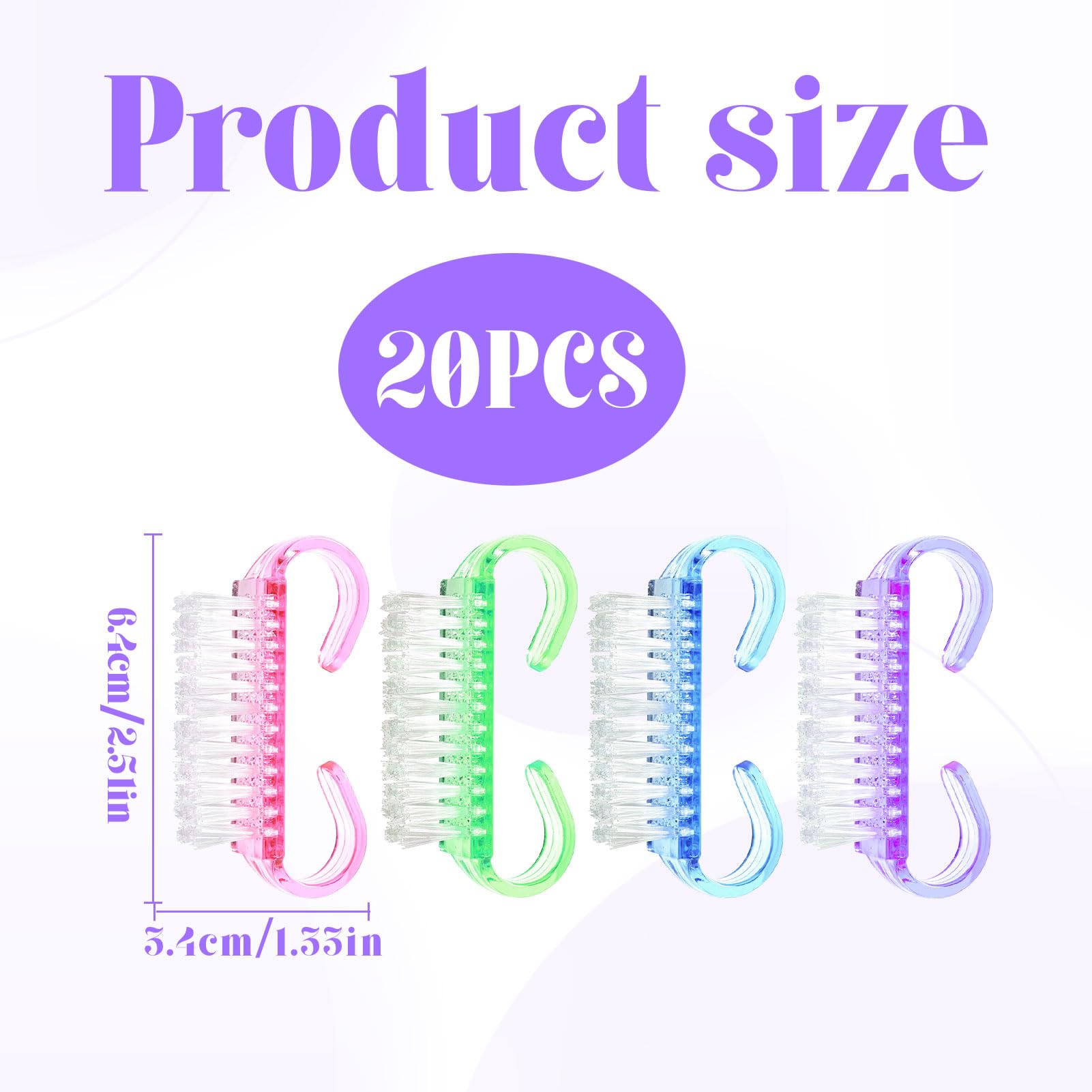 Nail Brush 20pcs Nail Brushes for Cleaning Nails for Cleaning Hand Toes Nails Home Garden Salon Use(Blue, Green, Pink, Purple) - Image 2