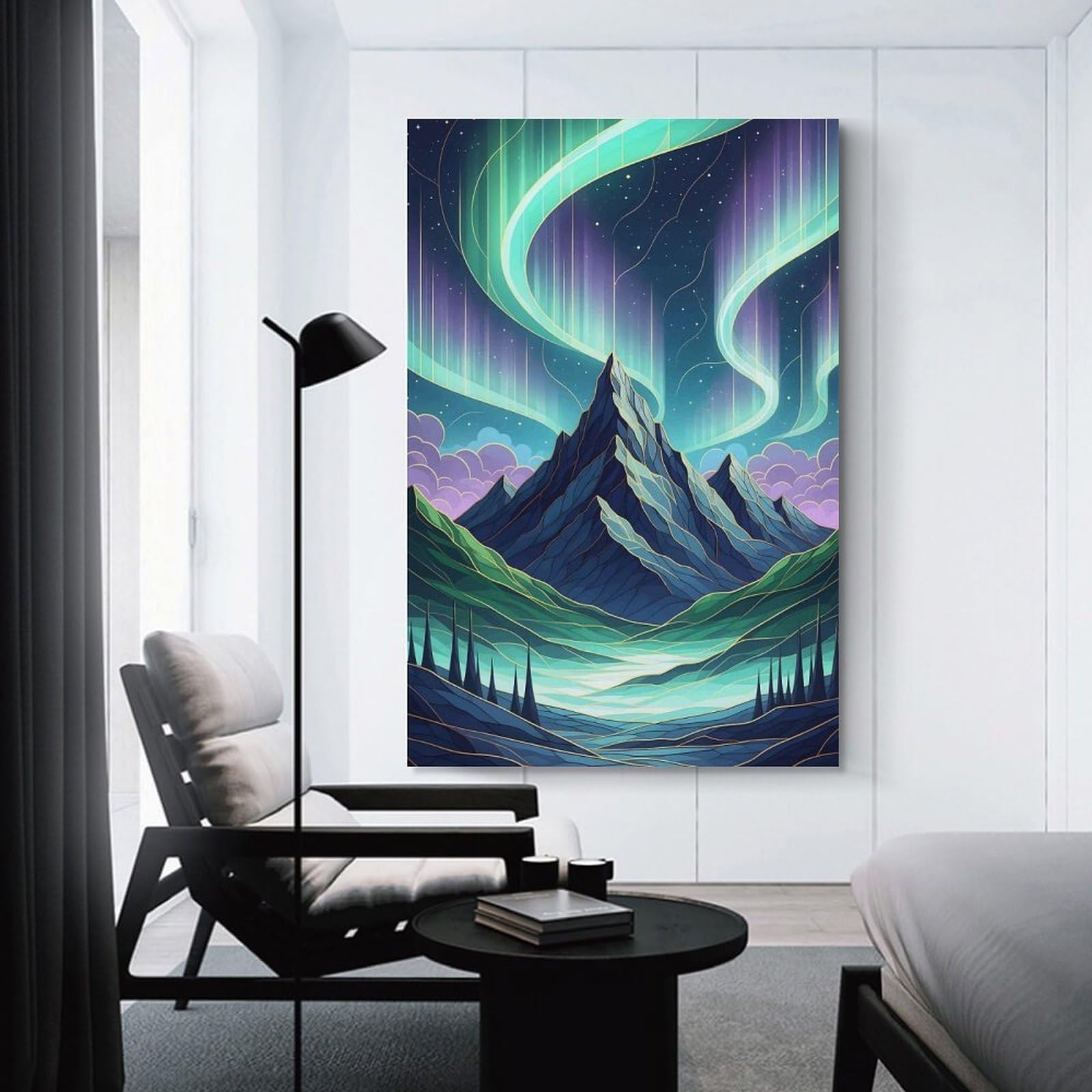 Junmoney Canvas Art Print Aurora Borealis over Mountain Landscape, 24x36inch(60x90cm), for New Homes, Bedrooms Or Workspaces, Thoughtful Wall Decor for Art Lovers