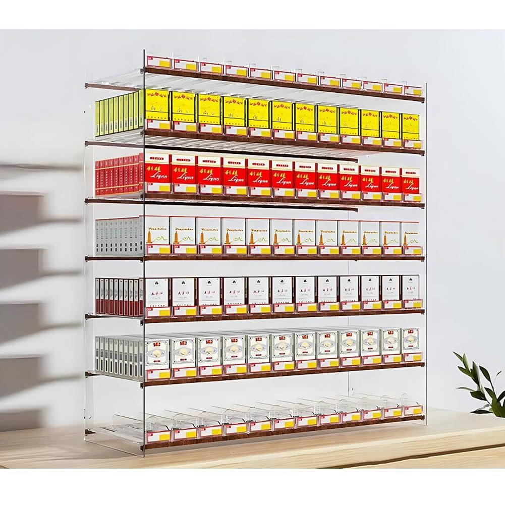 Étagère de présentoir à cigarettes murale en acrylique transparent avec poussoir automatique