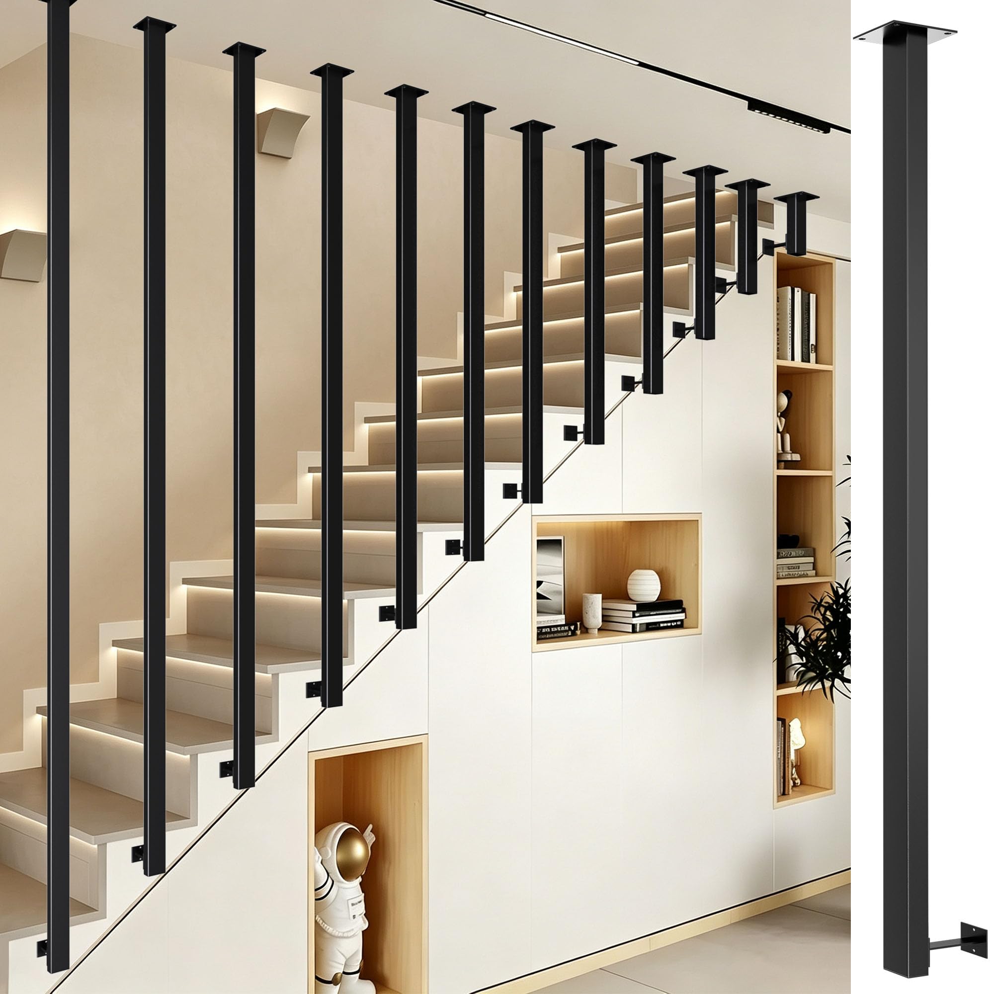 Treppengeländer Innen schwarz, L-förmiges Handlauf für Treppen Eckig, Treppenhandlauf Metall Kann Gespleißt, Geländer Treppe für Deck Treppe Villa-Balko (380cm)