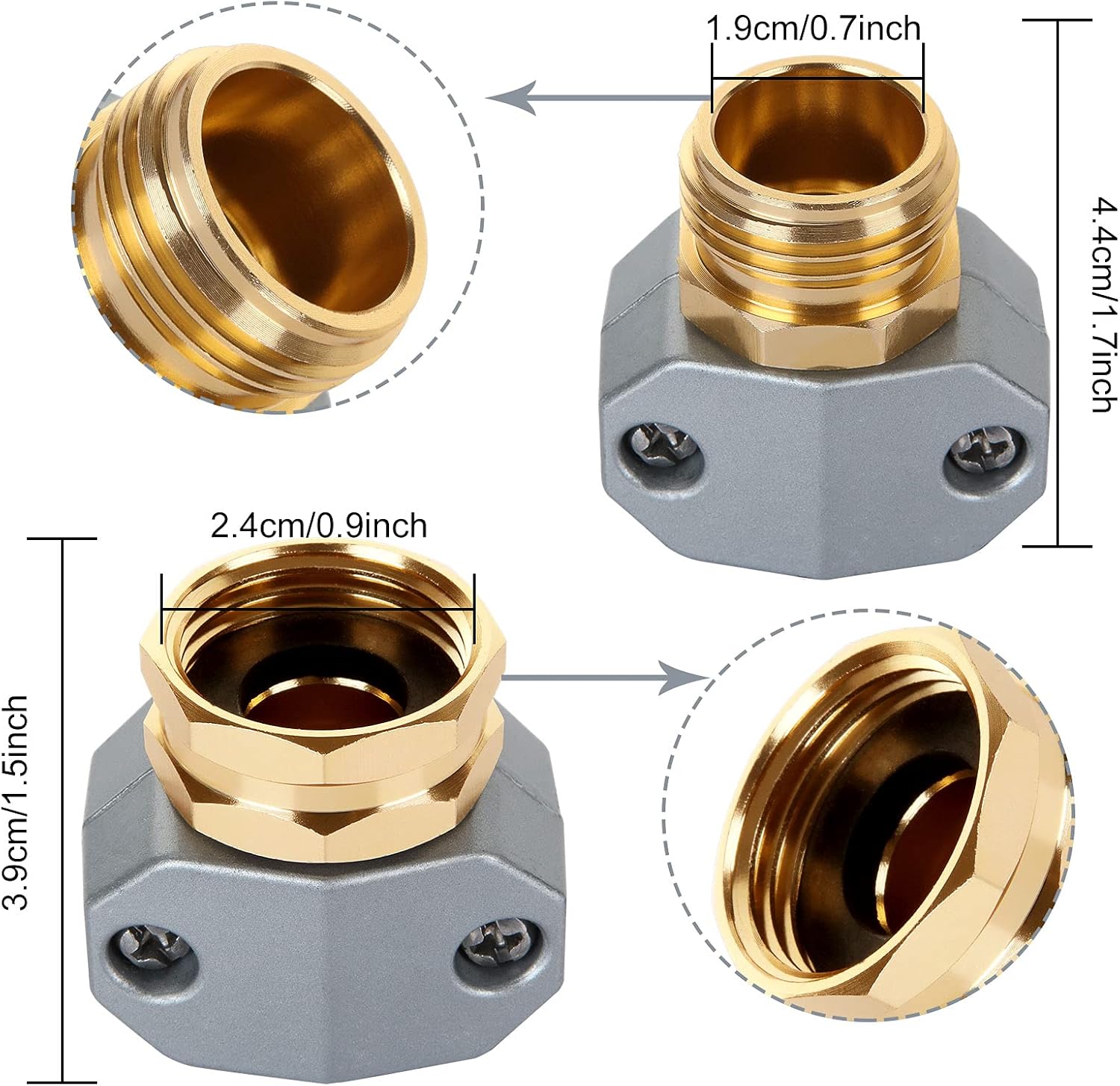PETTYOLL 3PCS Garden Hose Repair Connector Fittings, Aluminum Alloy Female and Male Hose End Water Hose Repair Connector for 3/4 Inch or 5/8 Inch Garden Hose