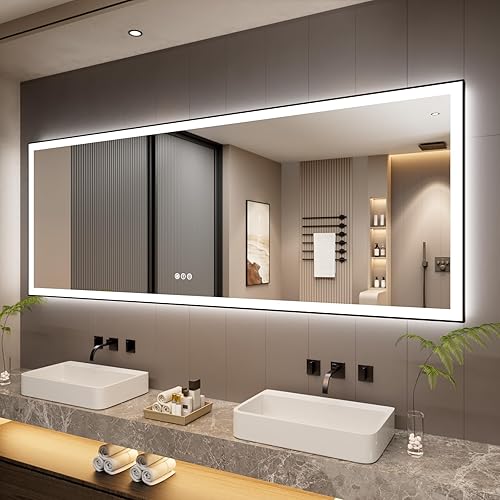 Miniatura 12 de Espejo de baño LED de 20x28 pulgadas con marco negro, espejos de baño retroiluminados y con luz frontal para pared, antiempañamiento, regulable, con