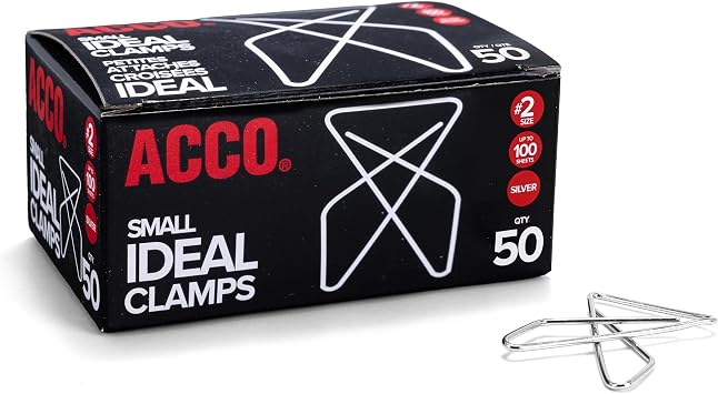 ACCO Ideal Butterfly Paper Clamps, Steel Wire, Small 1.5 Inch Size, 100 Sheet Capacity, Silver, 50 Clamps per Box A7072620