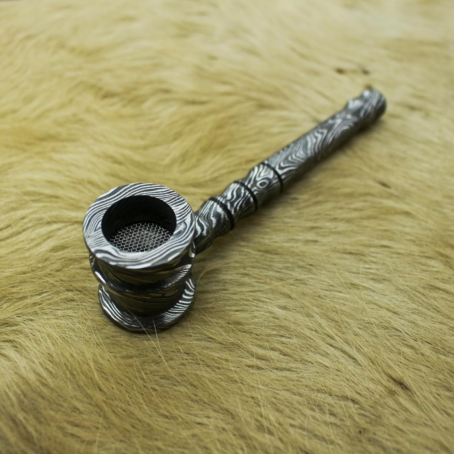 Nesmo - 040 Handmade Damascus Steel Pipe Functional Artisan - Piece Of Art - Collectible - Gift For Him