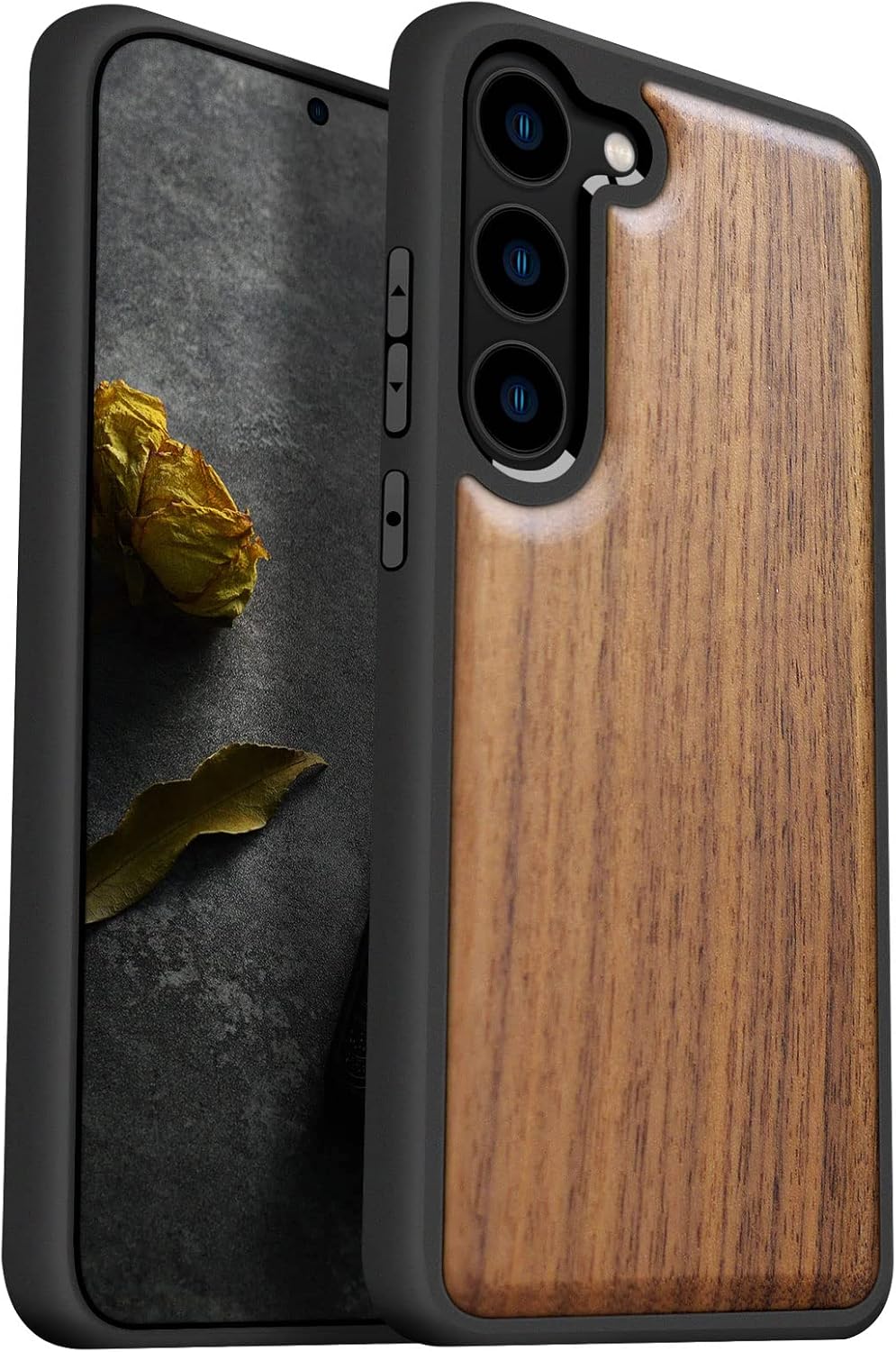 Carveit Wood Case for Galaxy S23 Case [Natural Wood & Black Soft TPU] Shockproof Protective Cover Unique & Classy Wooden Design Compatible with Samsung S23 (Walnut)