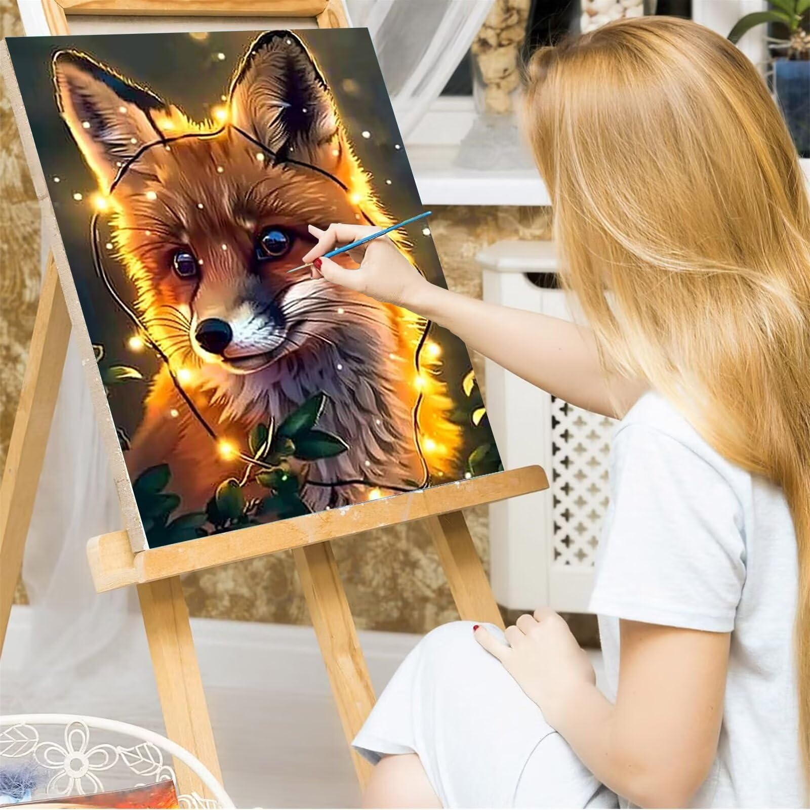 Peepezo Einhorn Malen Nach Zahlen ab 5 6 7 Jahre Mädchen Süßes FuchsMalen Nach Zahlen für Kinder ab 7 Jahren Acrylfarben mit als Geschenk,Mittel Lampe 60x80cm (mit Rahmen)