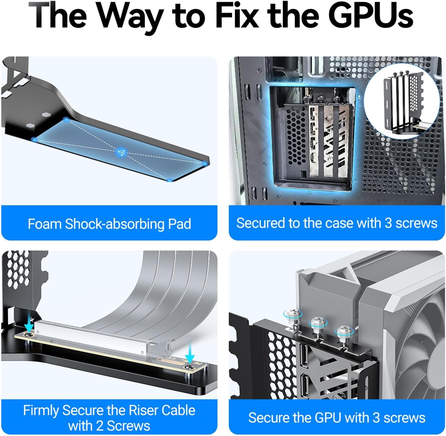 JEYI PCI-E 5.0 Riser Cable 20cm/0.65ft Black Vertical GPU 3-Slot Mount Bracket