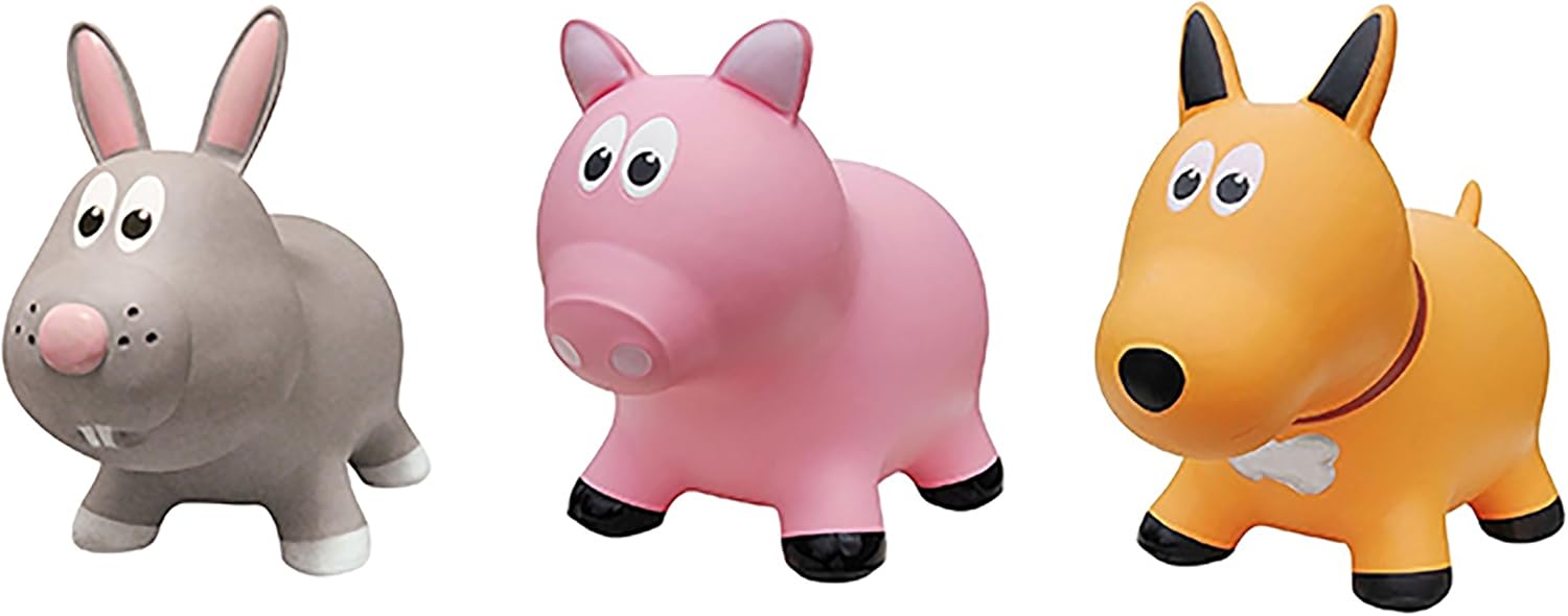 Farm Hoppers Bouncing Inflatable Animals - Award Winning Ride On Bouncy Pig Animal Jumper Toy for Children, BPA, Latex Free Plastic, Easy Use Hand Pump