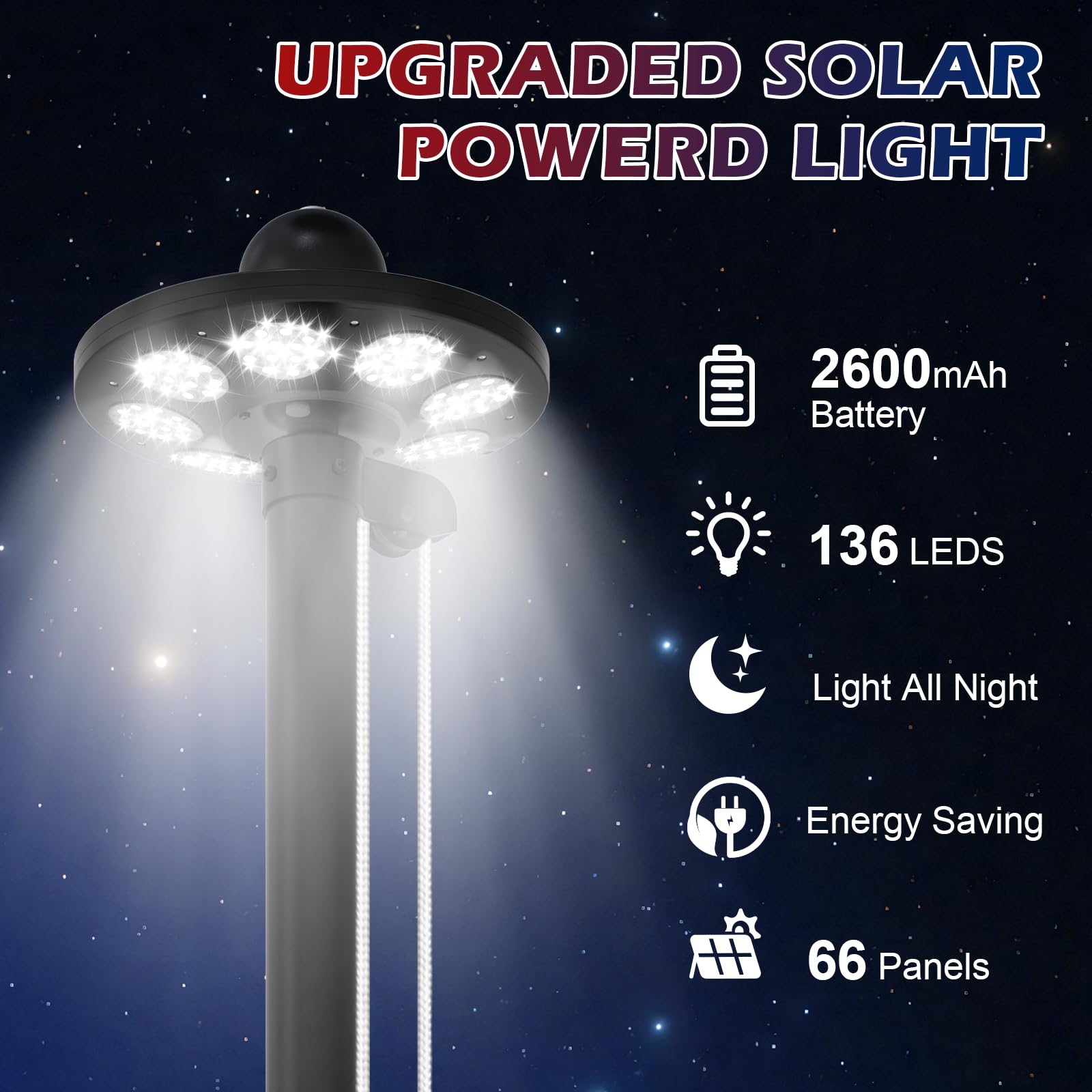 Kit de mástil de bandera resistente de calibre 11 con luz solar ultra brillante de 136 LED, mástil de bandera de 2.3 mm de grosor de 20 pies para casa exterior en el suelo, bandera de Estados