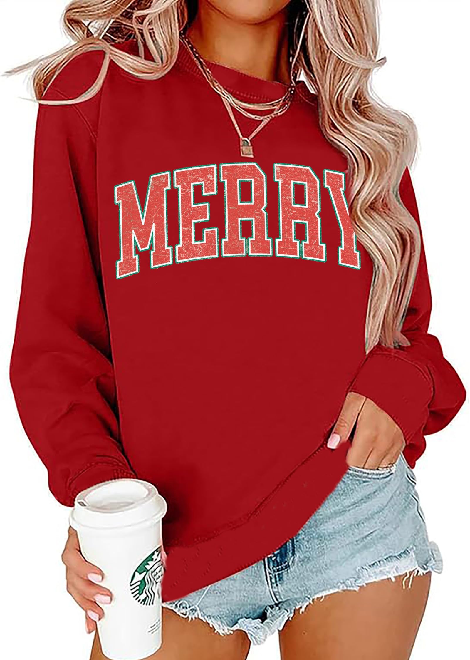 BOMYTAO Merry Christmas Sweatshirt for Women Christmas Pullover Sweatshirts Xmas Holiday Casual Long Sleeve Shirts Tops